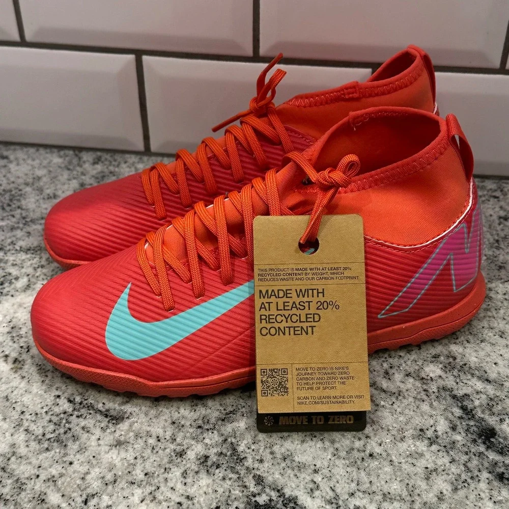 Nike Kids 4.5Y Superfly 10 Club TF Soccer Cleats Ember Glow Aurora Green FQ8313